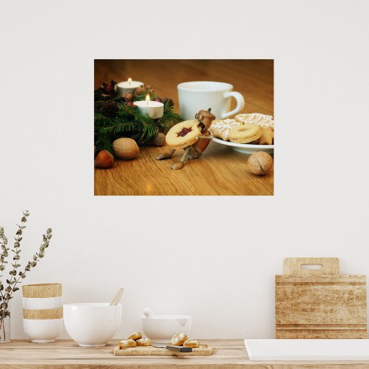 Acorn elf die koekjes eet - kerstposter poster (Keuken)