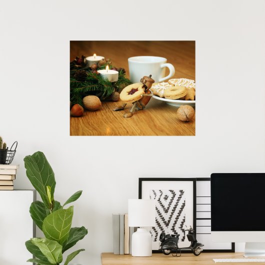 Acorn elf die koekjes eet - kerstposter poster (Thuiskantoor)