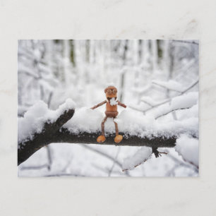 Acorn elf eet sneeuw - winterbriefkaart briefkaart