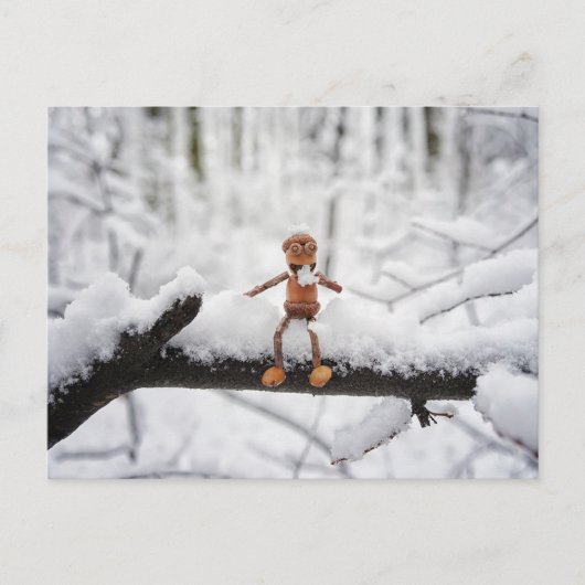 Acorn elf eet sneeuw - winterbriefkaart briefkaart (Voorkant)