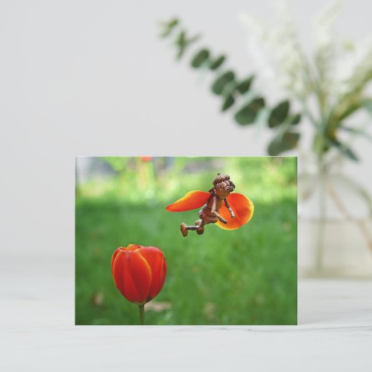 Acorn elf girl als tulp flairy spring briefkaart (Staand voorkant)