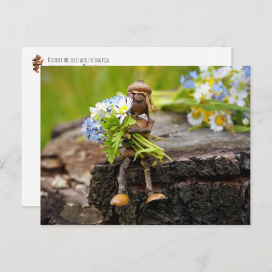 Acorn elf girl met briefkaart bloemen (Voorkant / Achterkant)