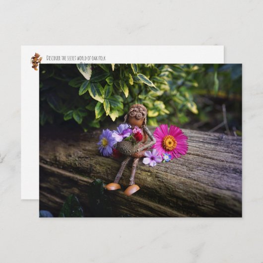 Acorn elf girl met briefkaart bloemen (Voorkant / Achterkant)