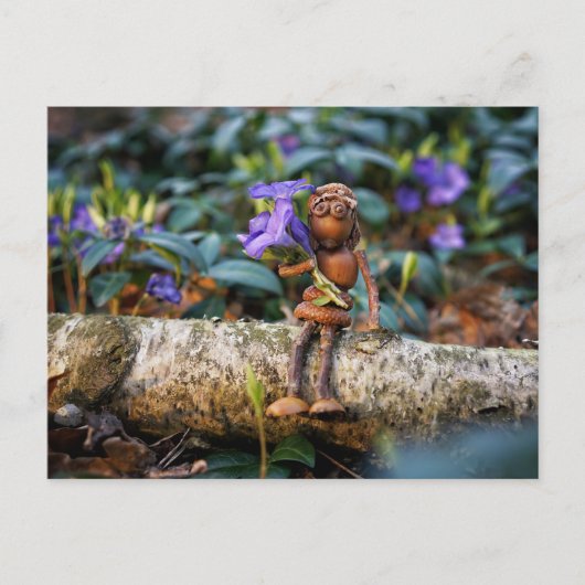 Acorn elf girl met briefkaart bloemen (Voorkant)