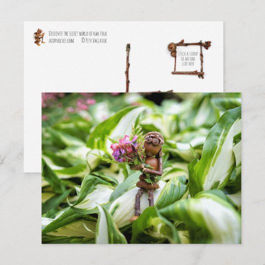 Acorn elf girl met briefkaart bloemen (Voorkant / Achterkant)