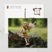 Acorn elf girl met briefkaart bloemen (Voorkant / Achterkant)