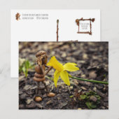 Acorn elf girl met gele daffodilveer briefkaart (Voorkant / Achterkant)