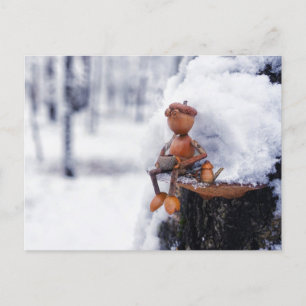 Acorn elf met een kopje koffie - winterse briefkaa briefkaart