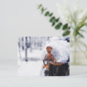 Acorn elf met een kopje koffie - winterse briefkaa briefkaart (Staand voorkant)