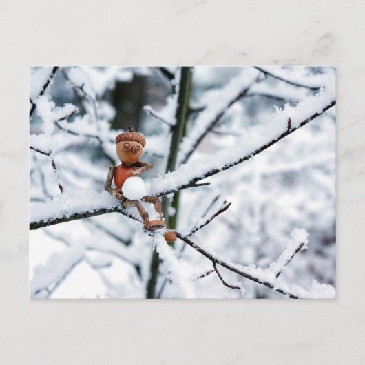Acorn elf met een sneeuwbal - winterbriefkaart briefkaart (Voorkant)