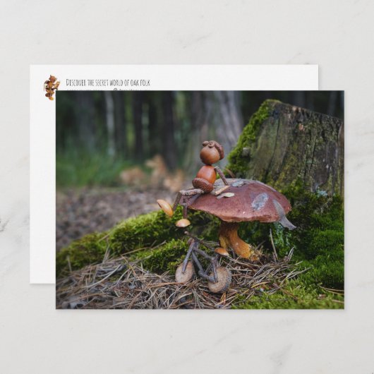 Acorn elf met fiets op paddenstoel briefkaart (Voorkant / Achterkant)