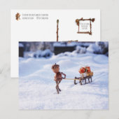 Acorn elf met kerstcadeautjes op een slee briefkaart (Voorkant / Achterkant)