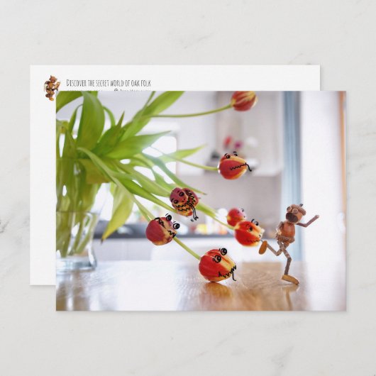 Acorn elf met tlip dragon briefkaart (Voorkant / Achterkant)