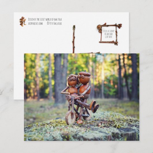 Acorn elf met zijn meisje op de fiets briefkaart (Voorkant / Achterkant)