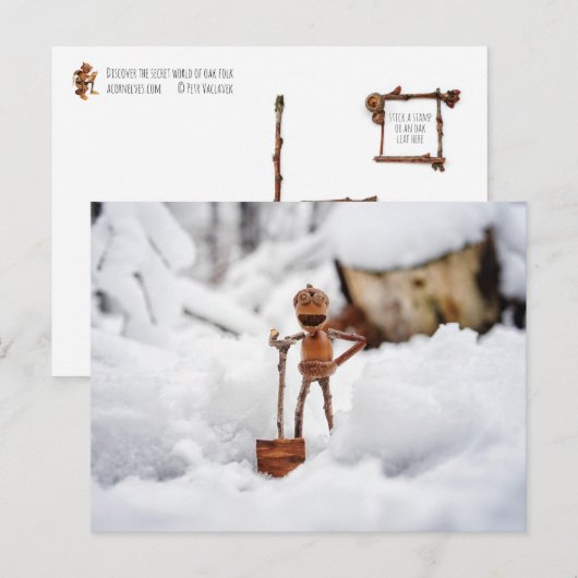 Acorn elf op een sneeuw - winterbriefkaart briefkaart (Voorkant / Achterkant)