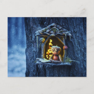 Acorn elf op zoek uit het raam winter briefkaart