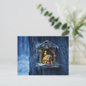 Acorn elf op zoek uit het raam winter briefkaart (Staand voorkant)