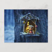 Acorn elf op zoek uit het raam winter briefkaart (Voorkant)