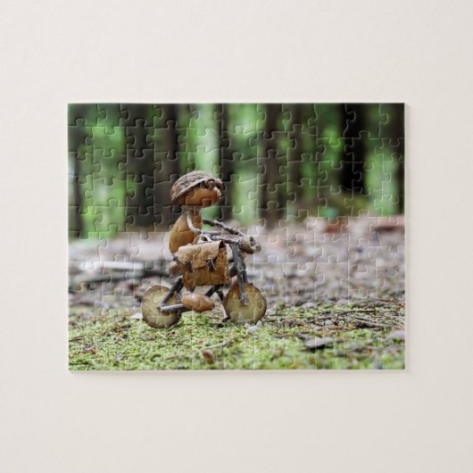 Acorn elf rijder op de fiets om puzzel te maken (Horizontaal)