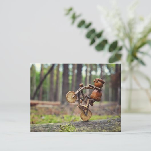 Acorn elf rijdt op het briefkaart van de fiets (Staand voorkant)