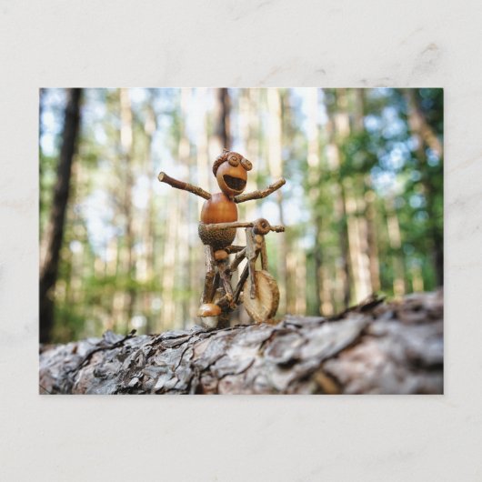 Acorn elf rijdt zonder de fiets vast te houden briefkaart (Voorkant)