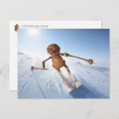 Acorn elf skiën op het sneeuwwinterbriefkaart briefkaart (Voorkant / Achterkant)