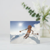 Acorn elf skiën op het sneeuwwinterbriefkaart briefkaart (Staand voorkant)