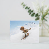 Acorn elf skiën op het sneeuwwinterbriefkaart briefkaart (Staand voorkant)