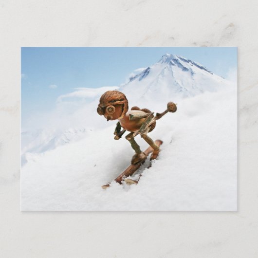 Acorn elf skiën op het sneeuwwinterbriefkaart briefkaart (Voorkant)