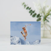 Acorn elf vliegt op het briefkaart van de skiswint (Staand voorkant)