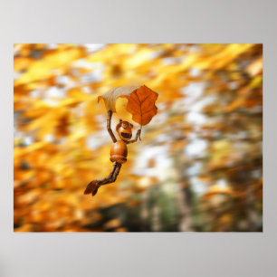 Acorn elf vliegt op het poster van het eikenherfst