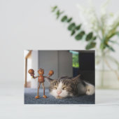 Acorn elf won een bokswedstrijd tegen een kat - gr briefkaart (Staand voorkant)