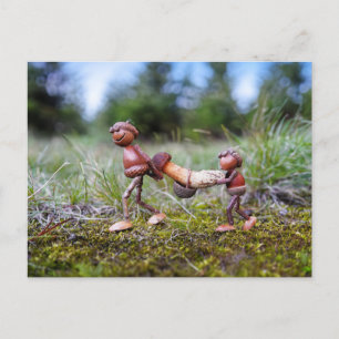 Acorn elfen met grote paddenstoel in de mand briefkaart