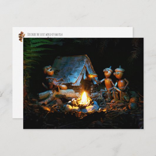 Acorn elfen rond het kampvuur op de camping briefkaart (Voorkant / Achterkant)