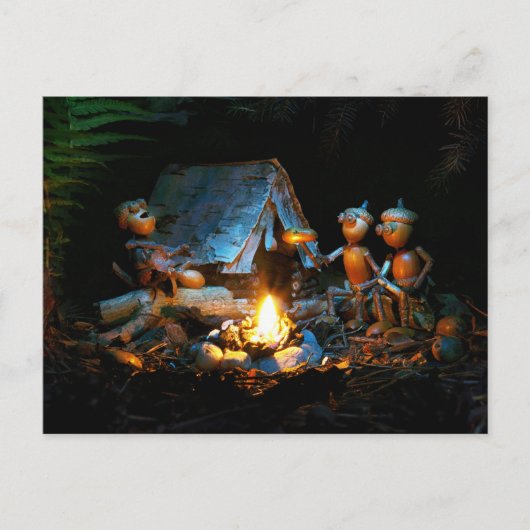 Acorn elfen rond het kampvuur op de camping briefkaart (Voorkant)