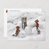 Acorn elves bouwt een sneeuwruimer briefkaart (Voorkant / Achterkant)