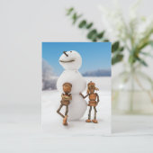 Acorn elves die een sneeuwbalwinterbriefkaart make briefkaart (Staand voorkant)