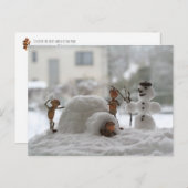 Acorn elves die spelen met het sneeuwwinterbriefka briefkaart (Voorkant / Achterkant)