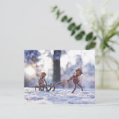 Acorn elves rijdt op een slee briefkaart (Staand voorkant)