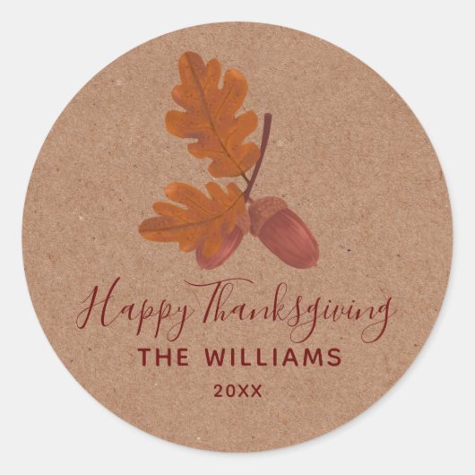 Acorn "Happy Thanksgiving" gepersonaliseerd Ronde Sticker (Voorkant)