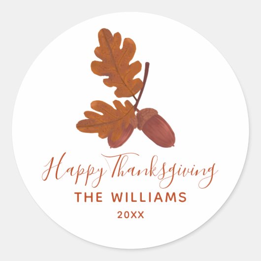 Acorn "Happy Thanksgiving" gepersonaliseerd Ronde Sticker (Voorkant)