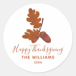 Acorn "Happy Thanksgiving" gepersonaliseerd Ronde Sticker