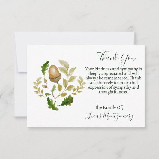 Acorn Oak begrafenis dank u, sympathie Notitiekaartje (Voorkant)