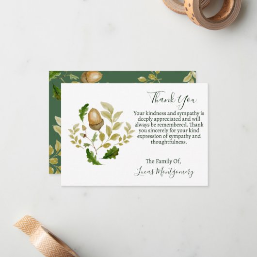 Acorn Oak begrafenis dank u, sympathie Notitiekaartje (Voorkant / Achterkant in situ)