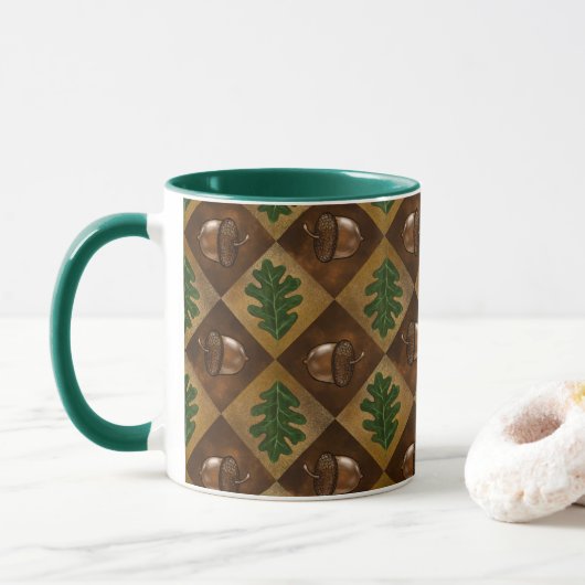 Acorn Oak leaf Checkerboard Mok (Met donut)