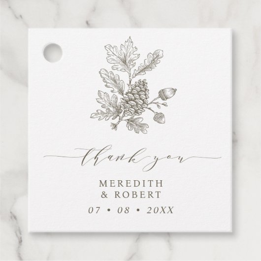 Acorn & Pinecone Branch Fall Wedding Dank u Bedankjes Labels (Voorkant)