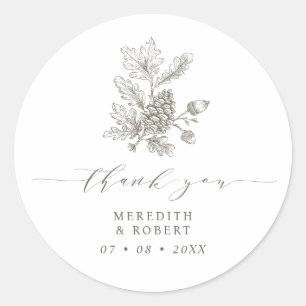 Acorn & Pinecone Branch Fall Wedding Dank u Ronde Sticker
