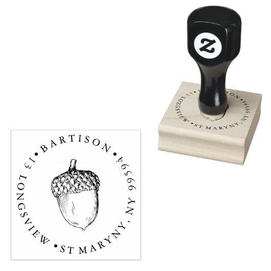 Acorn ROUND RETOURADRES Rubber Stempel (Gestempeld)