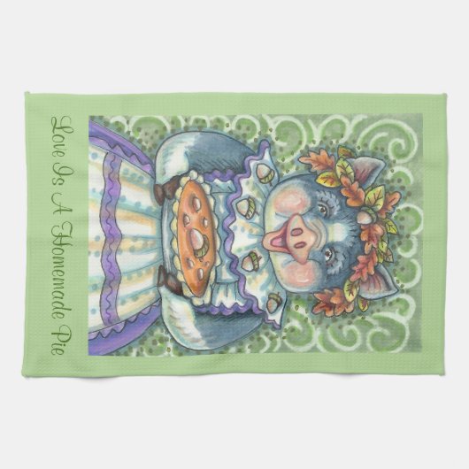 ACORN & SQUASH PIE, THANKSGIVING PIG KITCHEN TOWEL THEEDOEK (Horizontaal)
