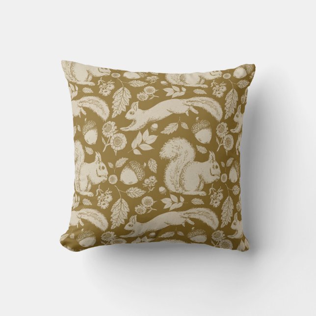 Acorn Squirrel Golden Yellow Pillow Kussen (Voorkant)